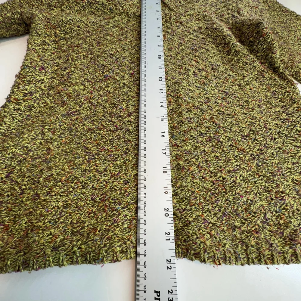 Coldwater Creek Sweater Womens M Green Speckles V-Neck Knit Winter Pullover